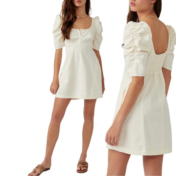 Free People Cheyenne Denim Mini in Ivory With Pockets, New, Revolve - Picture 7 of 8